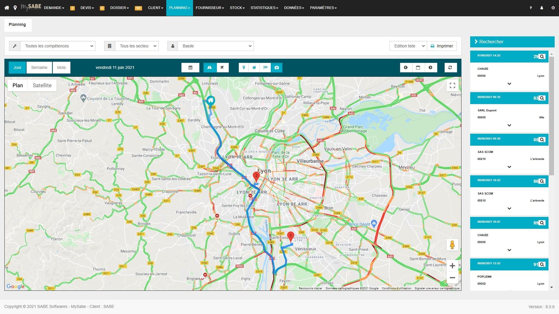 MySABE - Géolocalisation du trafic