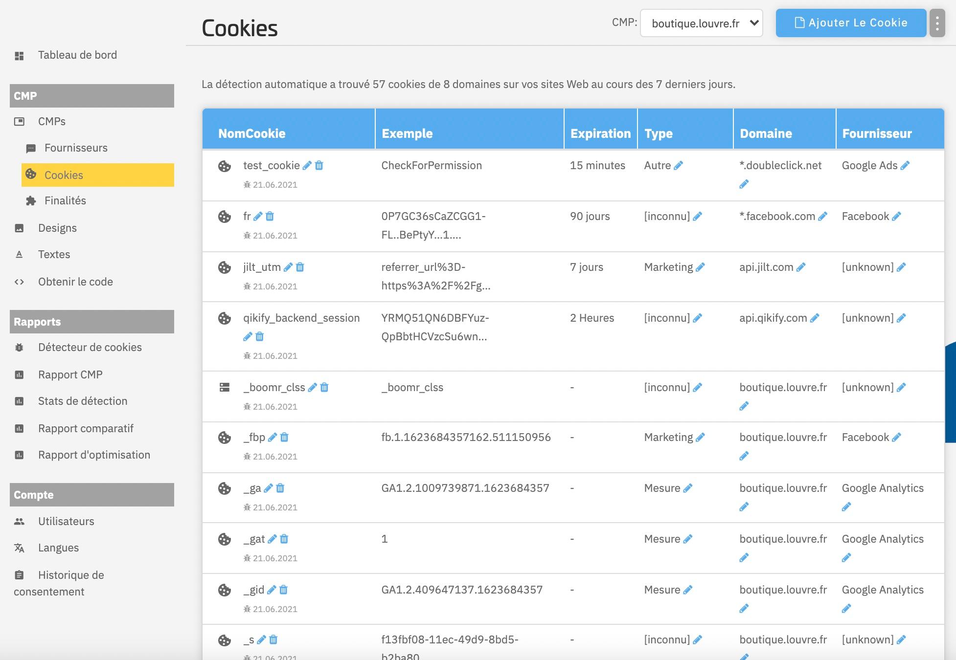 consentmanager - Détection automatique des cookies présents sur votre site