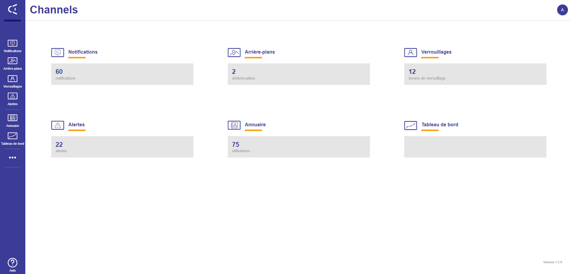 Channels - Page d'accueil et vue globale