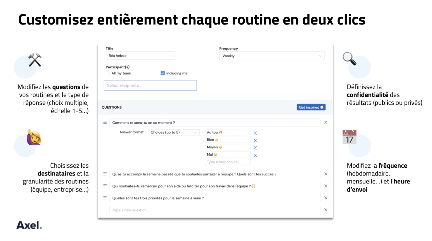 Axel Management - Vous paramétrez vos routines d'équipe sur votre Dashboard Manager.