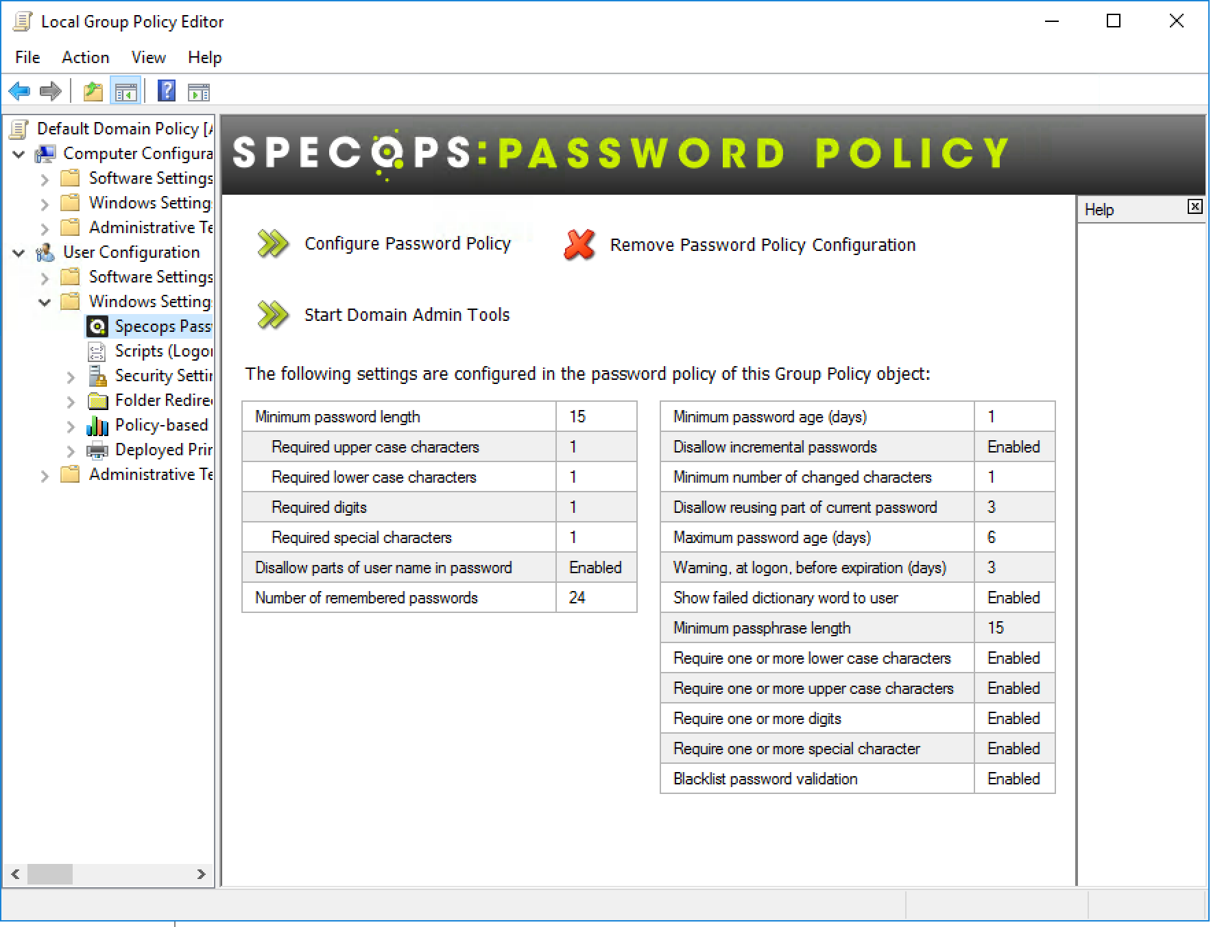 Specops Password Policy - Gestionnaire intégré au Group Policy Editor