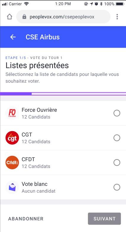 People Vox - Vote électronique - Aperçu Smartphone : Espace Votant, listes électorales
