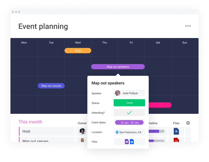 Monday.com Gantt-Simple board_calendar_Event planning