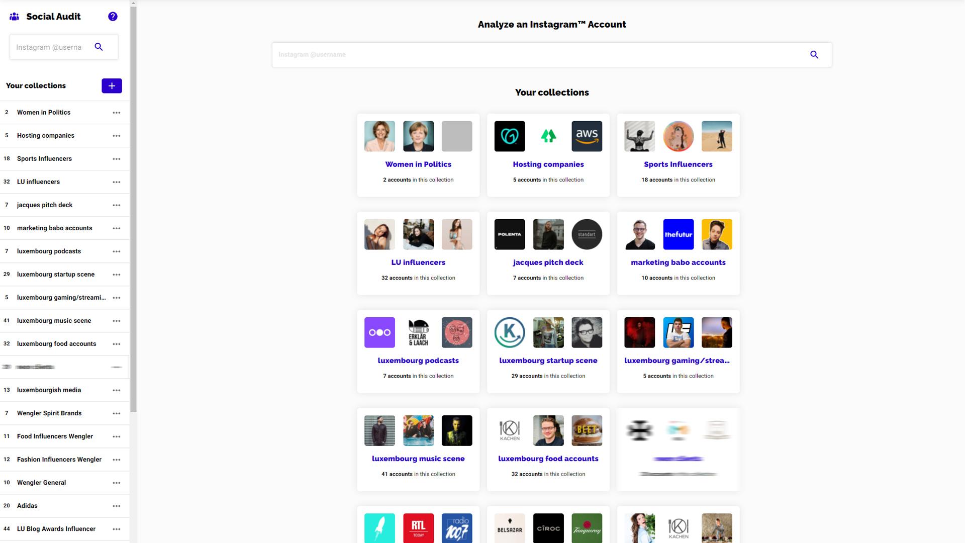 Neontools - Social Audit dashboard to create influencer collections and analyze accounts.