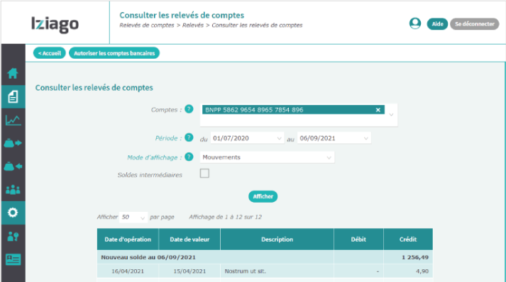 Iziago - Relevés de comptes