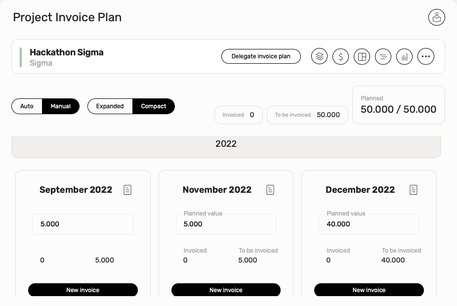 wethod - Schedule the invoice plan for each project: wethod will remind you when to send invoices.