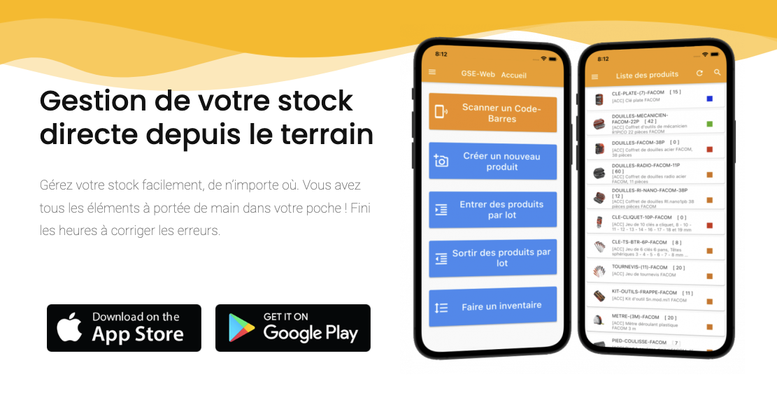 GSE-Web (Gestion de stock) - Application GSE-Web mobile disponible sur l'App Store et le Google Play Store