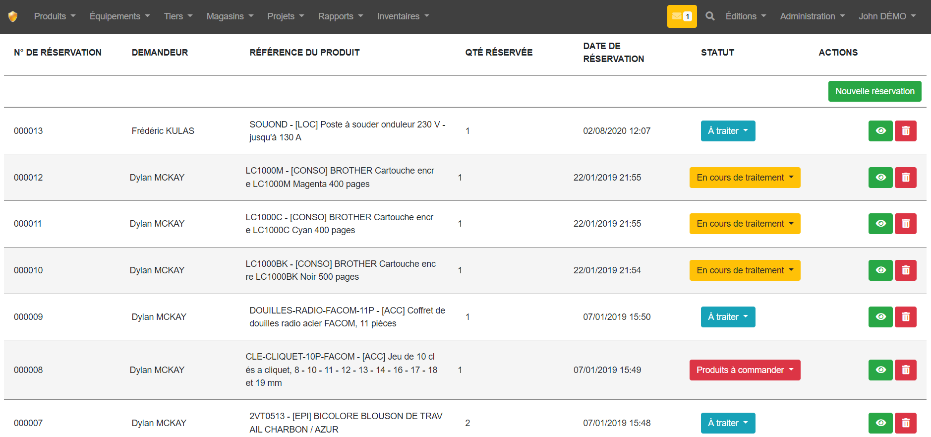 GSE-Web (Gestion de stock) - Follow-up of the reservation of products