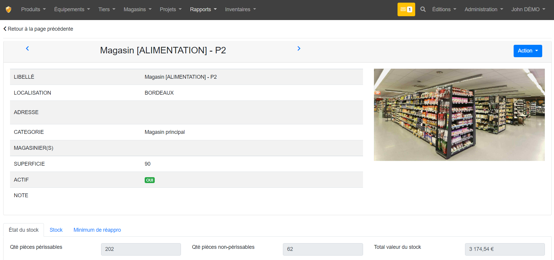 GSE-Web (Gestion de stock) - Fiche d'un magasin