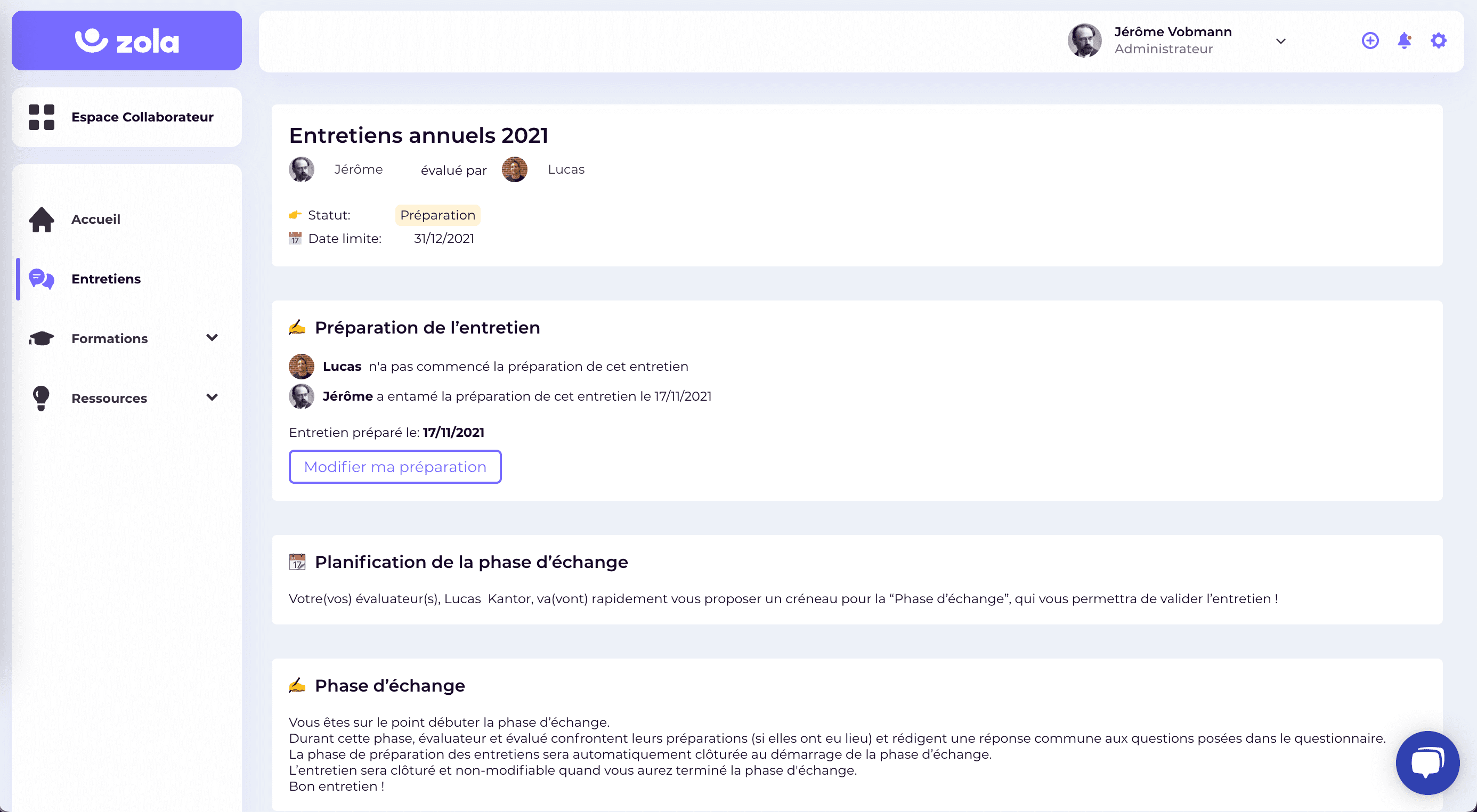 Zola - Entretien annuel côté collaborateur