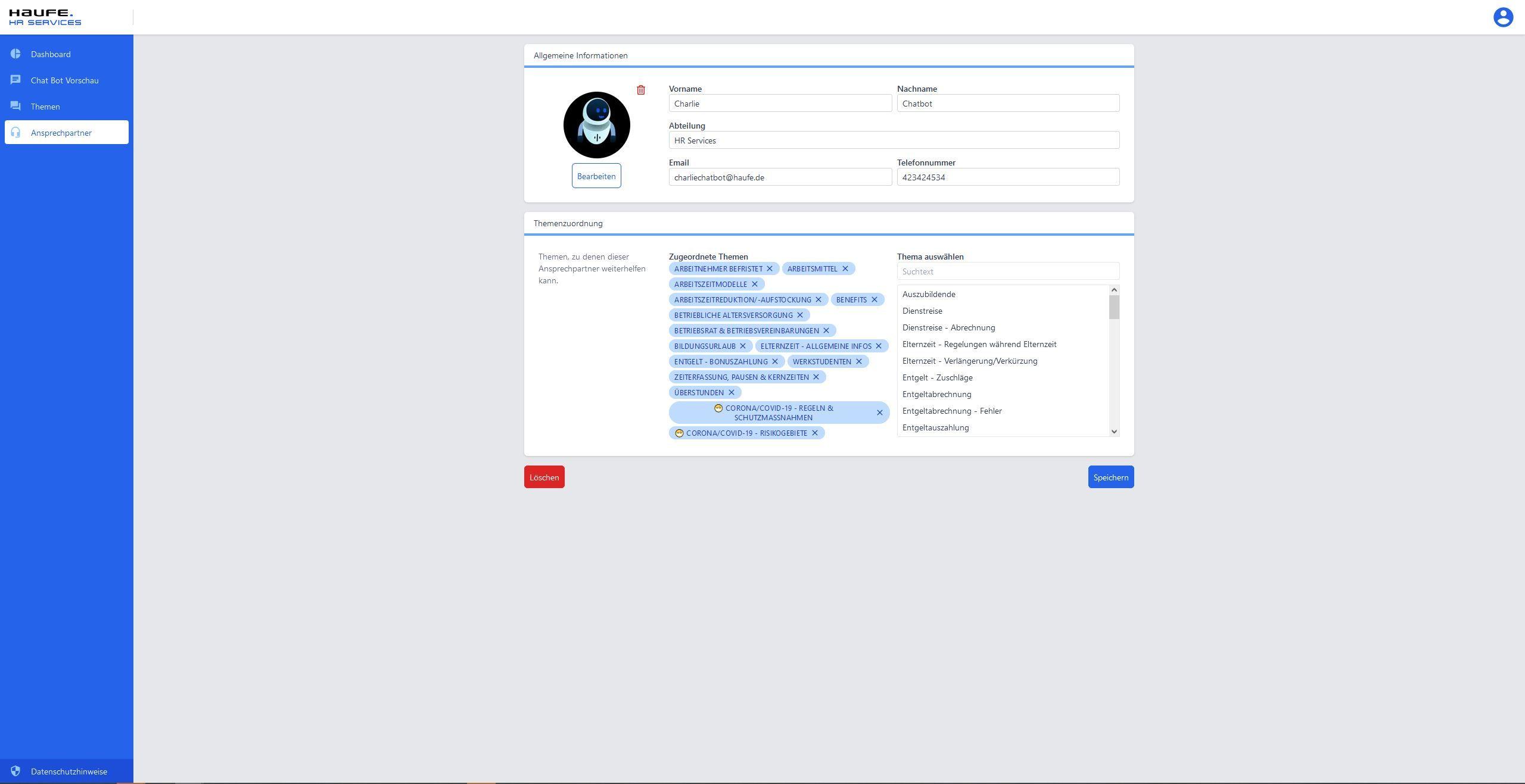 Haufe HR Chatbot - Ansprechpartner konfigurieren