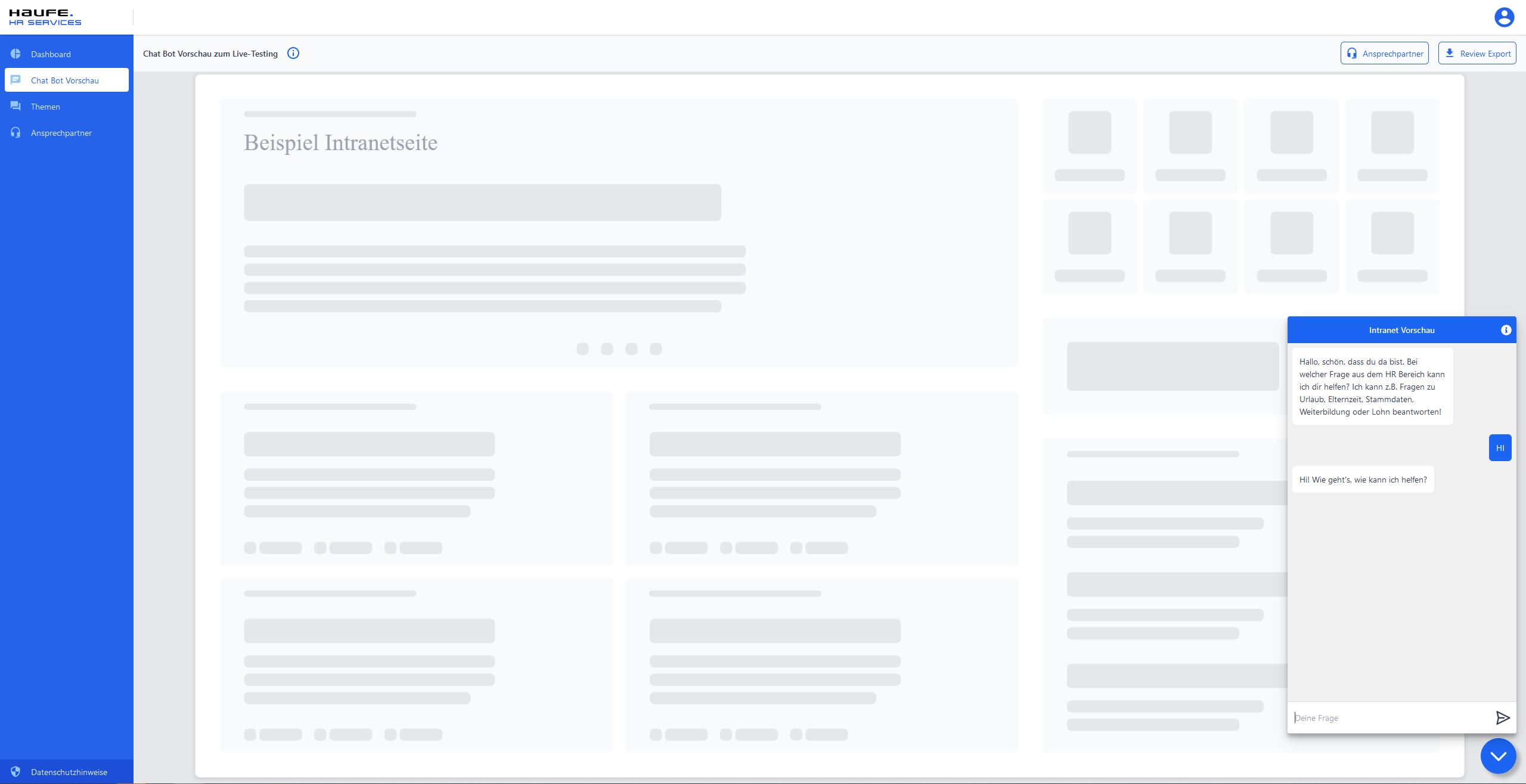 Haufe HR Chatbot - Beispiel Intranetseite