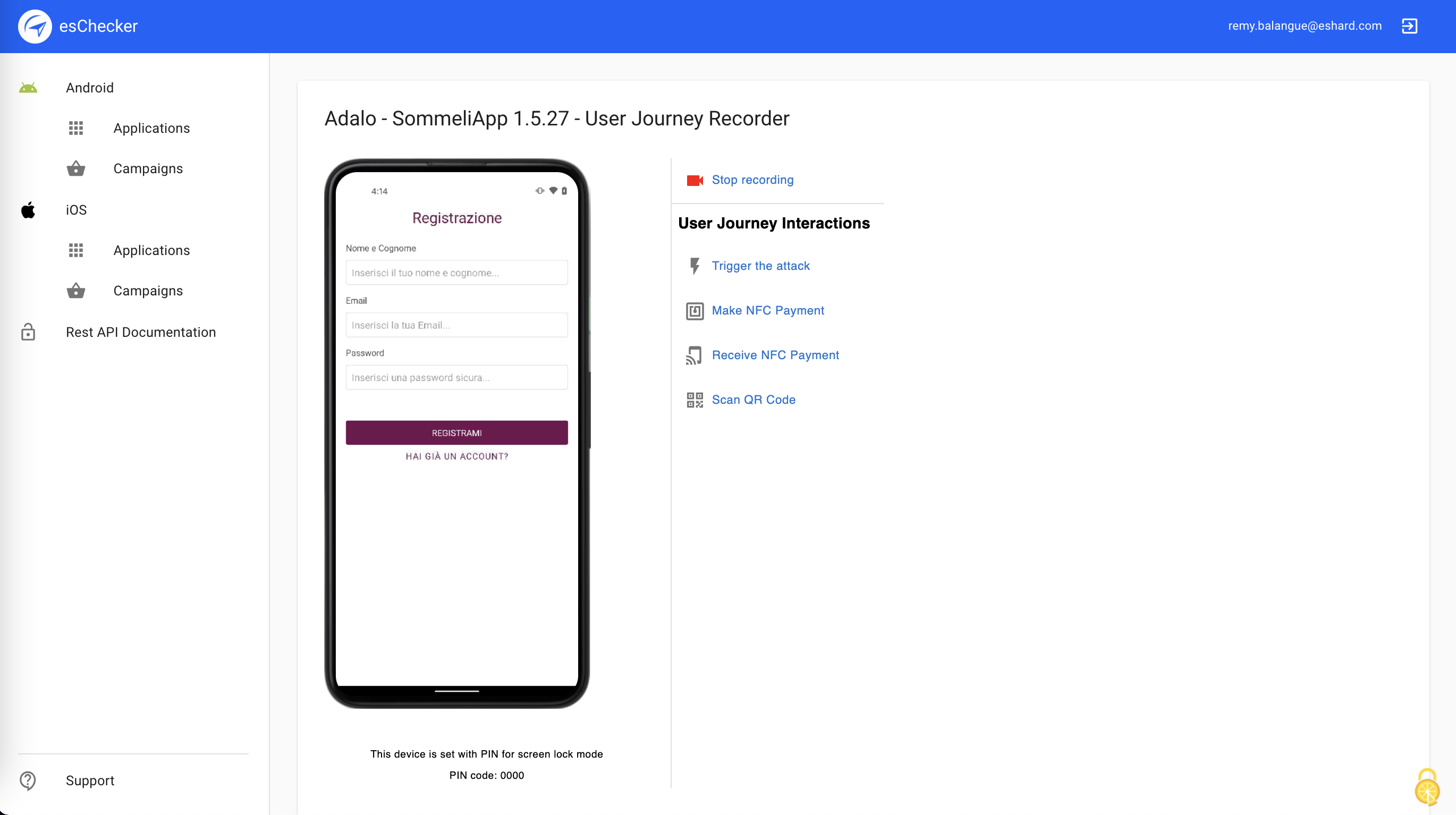 esChecker - Record the user journey you need to automate the tests on