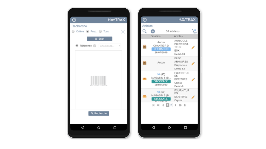 NavTrax - mobile et tablette, lecteur code-barre