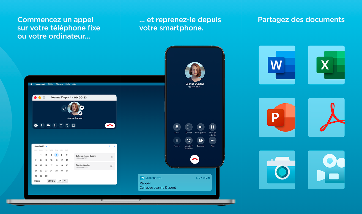 Neoconnect+ - Avec Neoconnect+, vous pouvez commencer un appel sur votre téléphone fixe ou votre ordinateur et le reprendre sur votre smartphone.