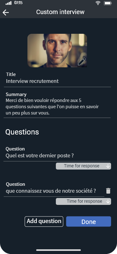 BePitch - Exemple de formulaire pour poser vos questions personnalisées.