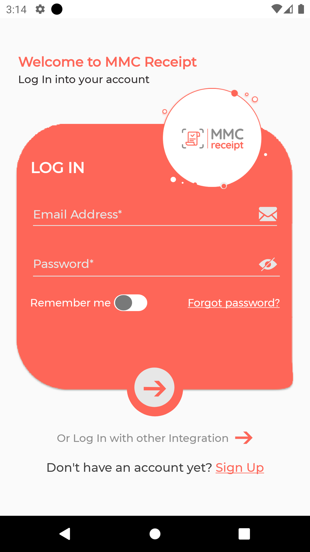 MMC Receipt - Login page