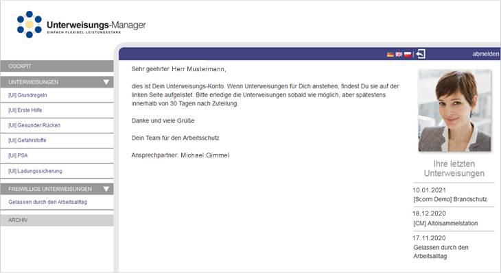 Unterweisungs-Manager - Ansicht Nutzer nach Login