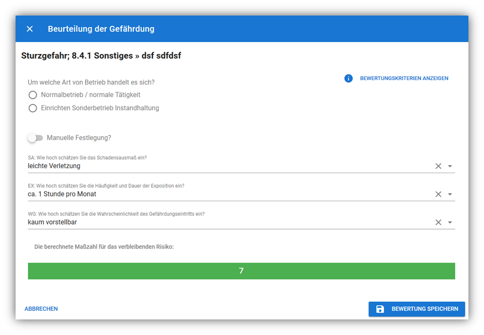 Gefährdungs-Manager - Einblicke in die Software