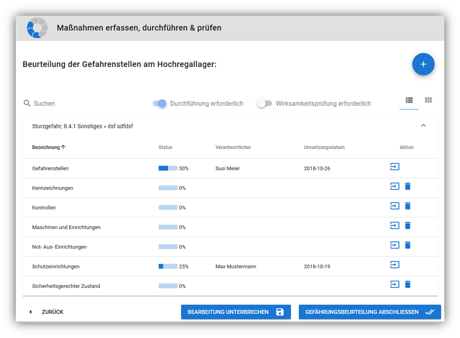 Gefährdungs-Manager - Einblicke in die Software