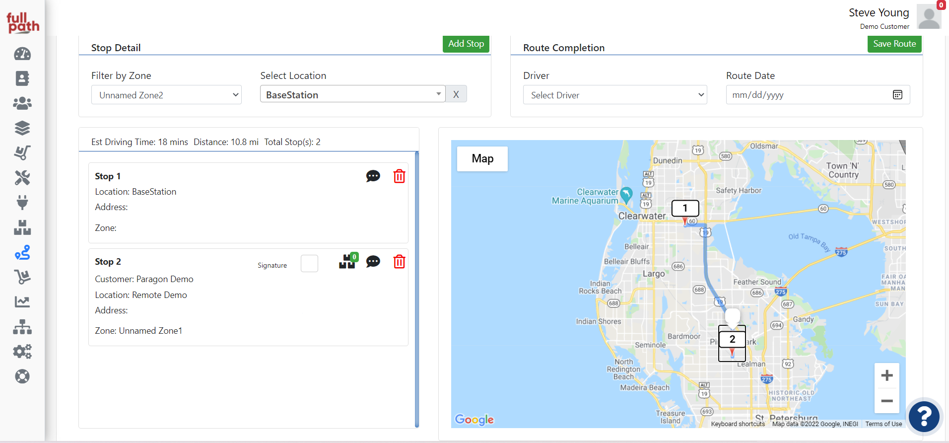 FullPath - Create and manage routes with the Google Maps integrated route builder. As you select the locations it builds the route instantly allowing you to make the most efficient route.