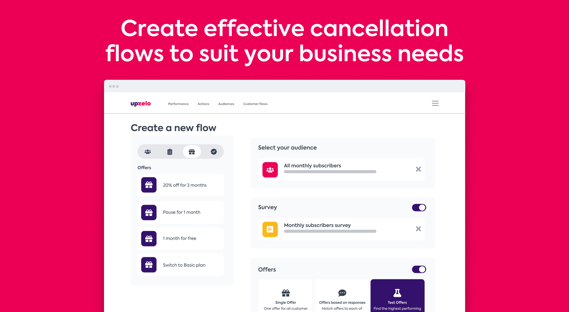 Upzelo - Build specific cancelation flows to help you reduce churn.