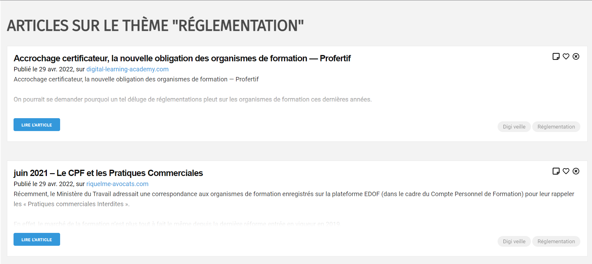 Formalerte - Liste des actualités filtrées par thématique