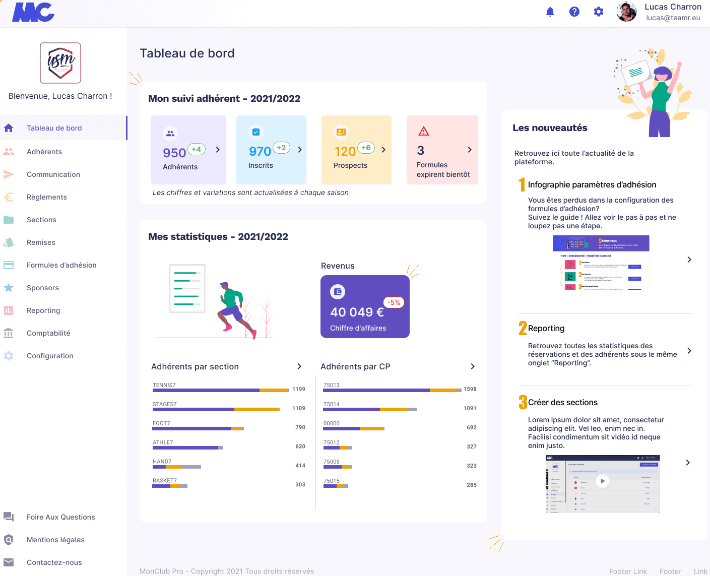 MonClub - Interface du logiciel MonClub