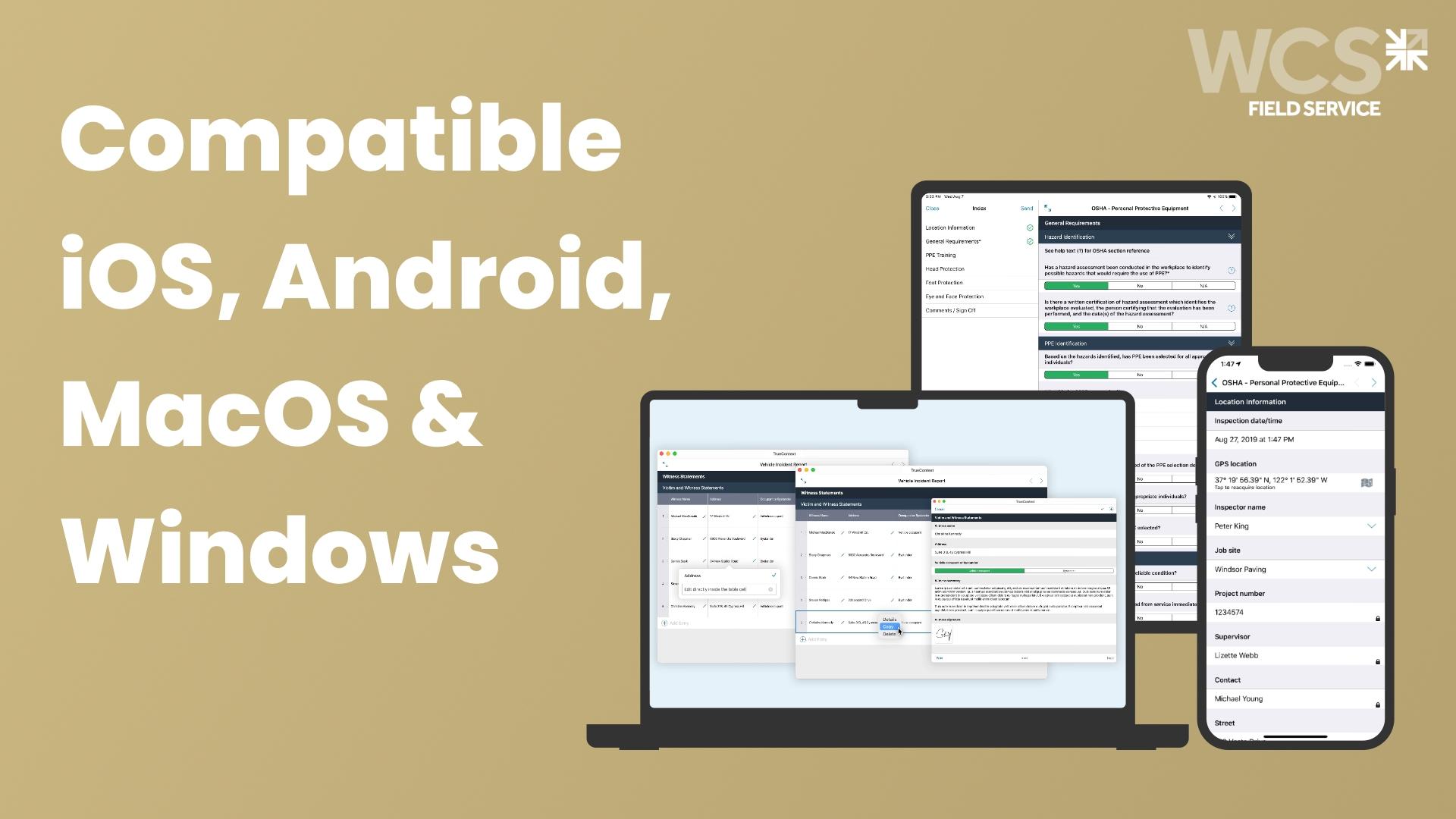 WCS Field Service - Compatible avec tous les OS : smartphones, tablettes, PC