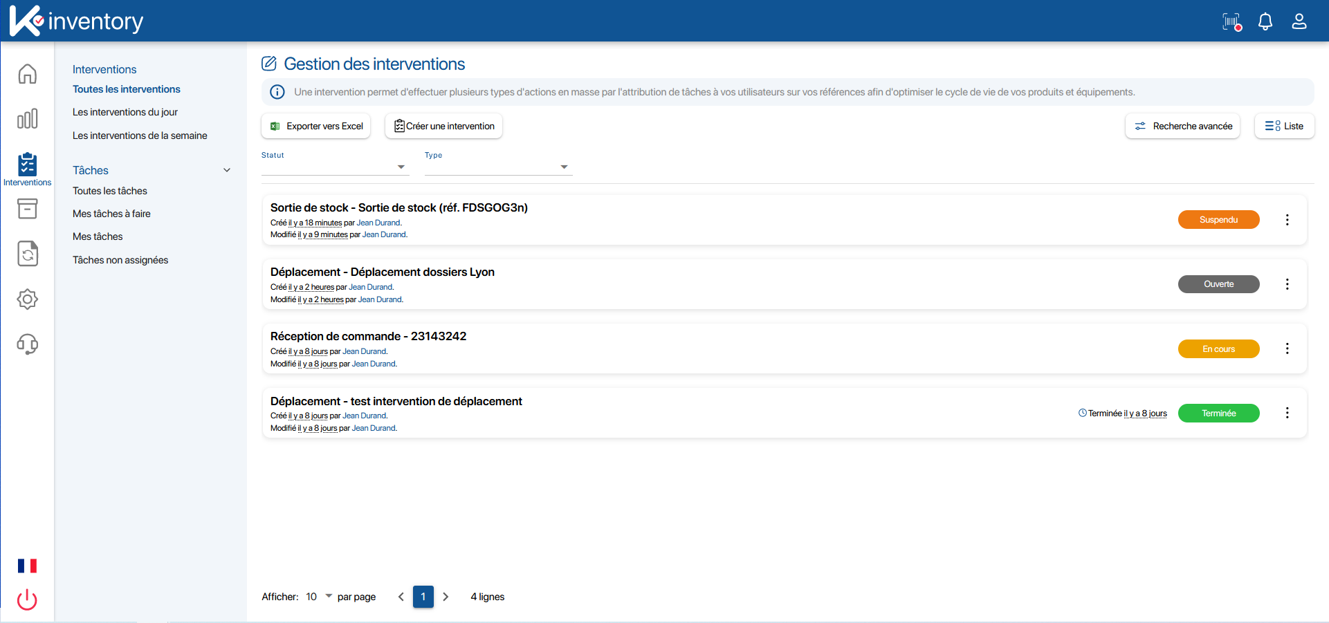 K inventory - Intervention management