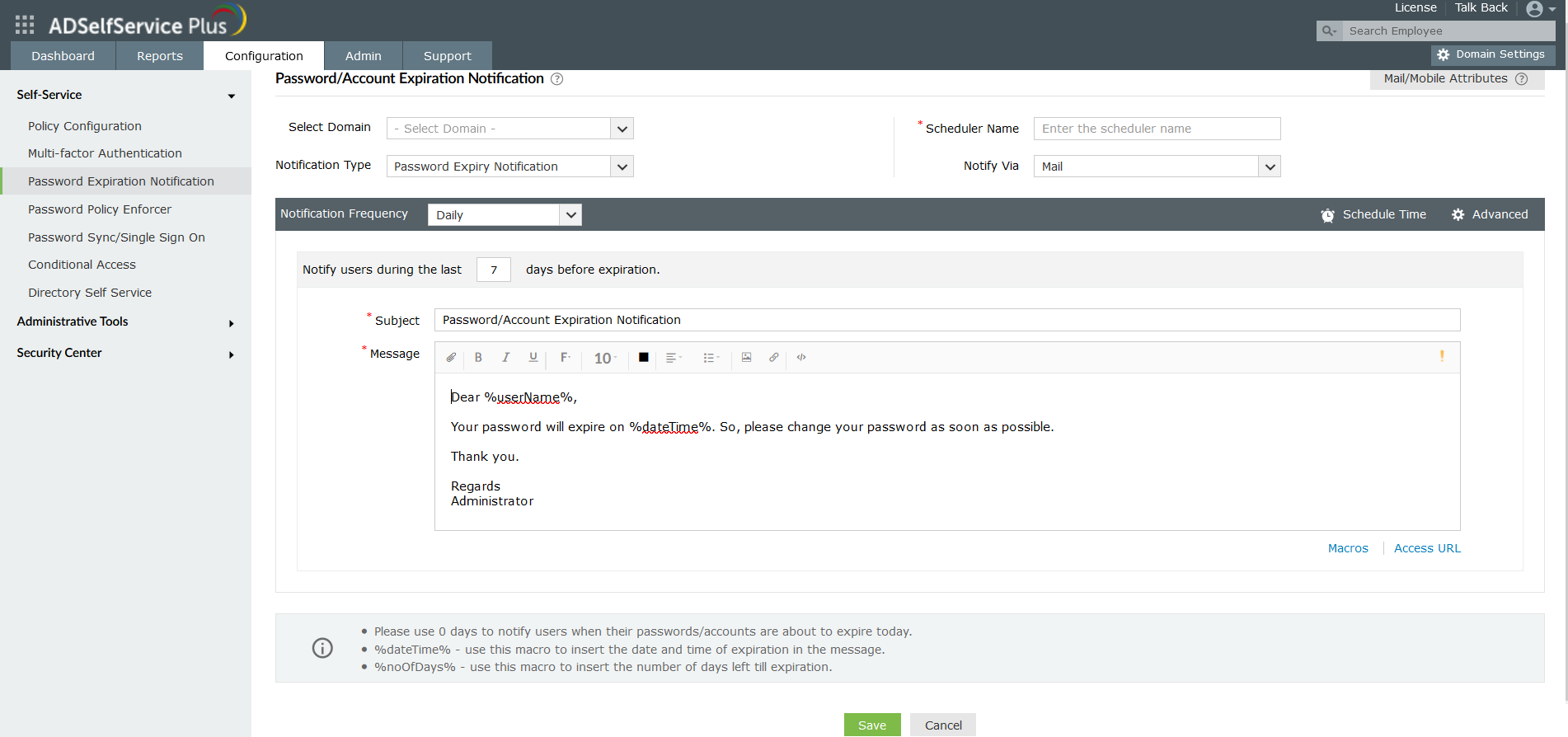 ManageEngine ADSelfServicePlus - 100% free password expiration notifier tool for unlimited Active Directory users