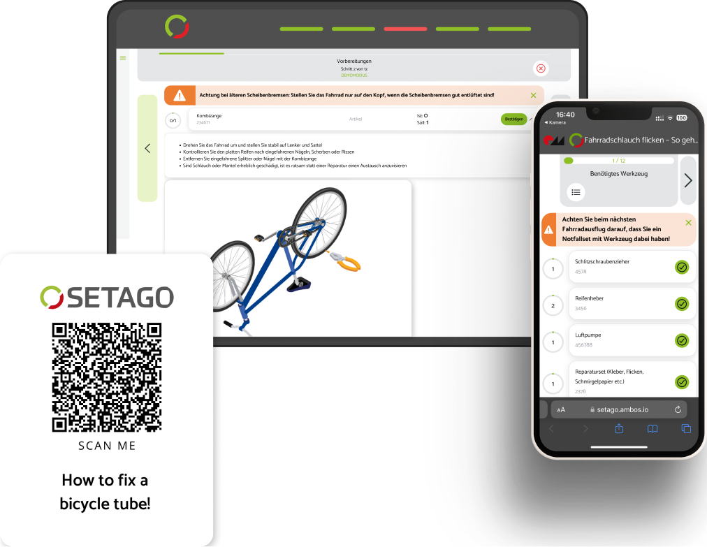 SETAGO - Distribute know-how and instructions in your organization 
- Seamlessly share your instructions with external stakeholders 
- Allow access to knowledge from anywhere and any device