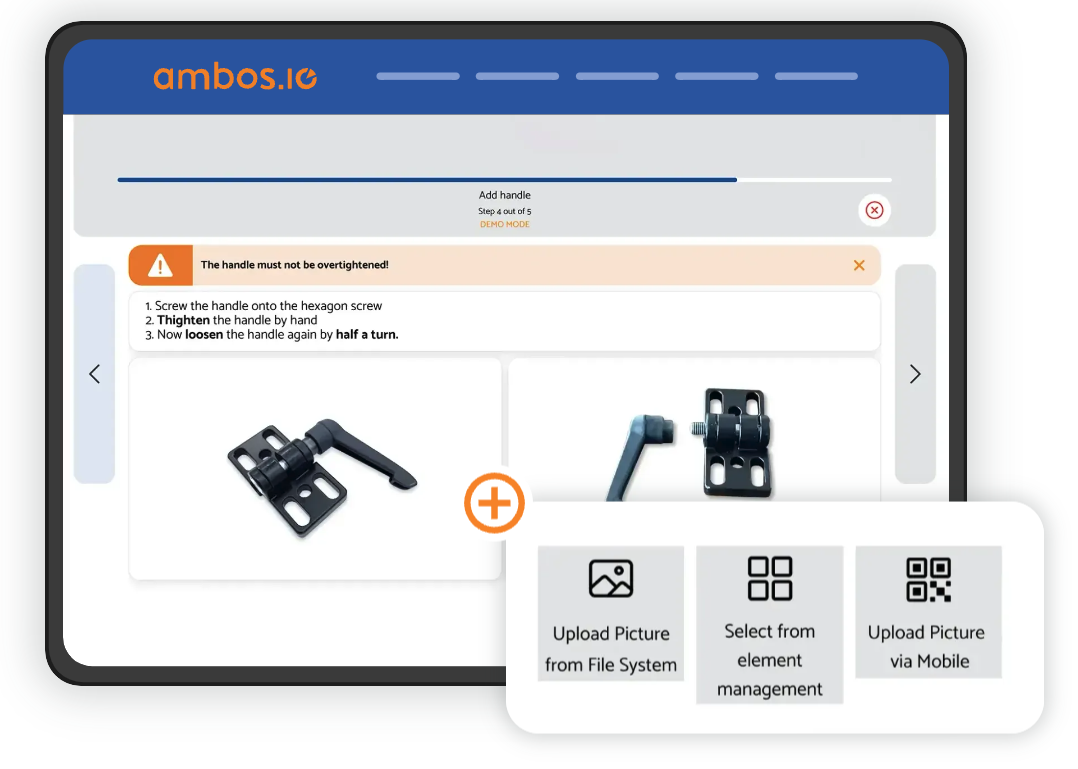 SETAGO - - Overcoming language barriers through videos and images 
- Uniform structure of the instructions 
- Automated notification in case of changes 
- Insert warning notices for more attention