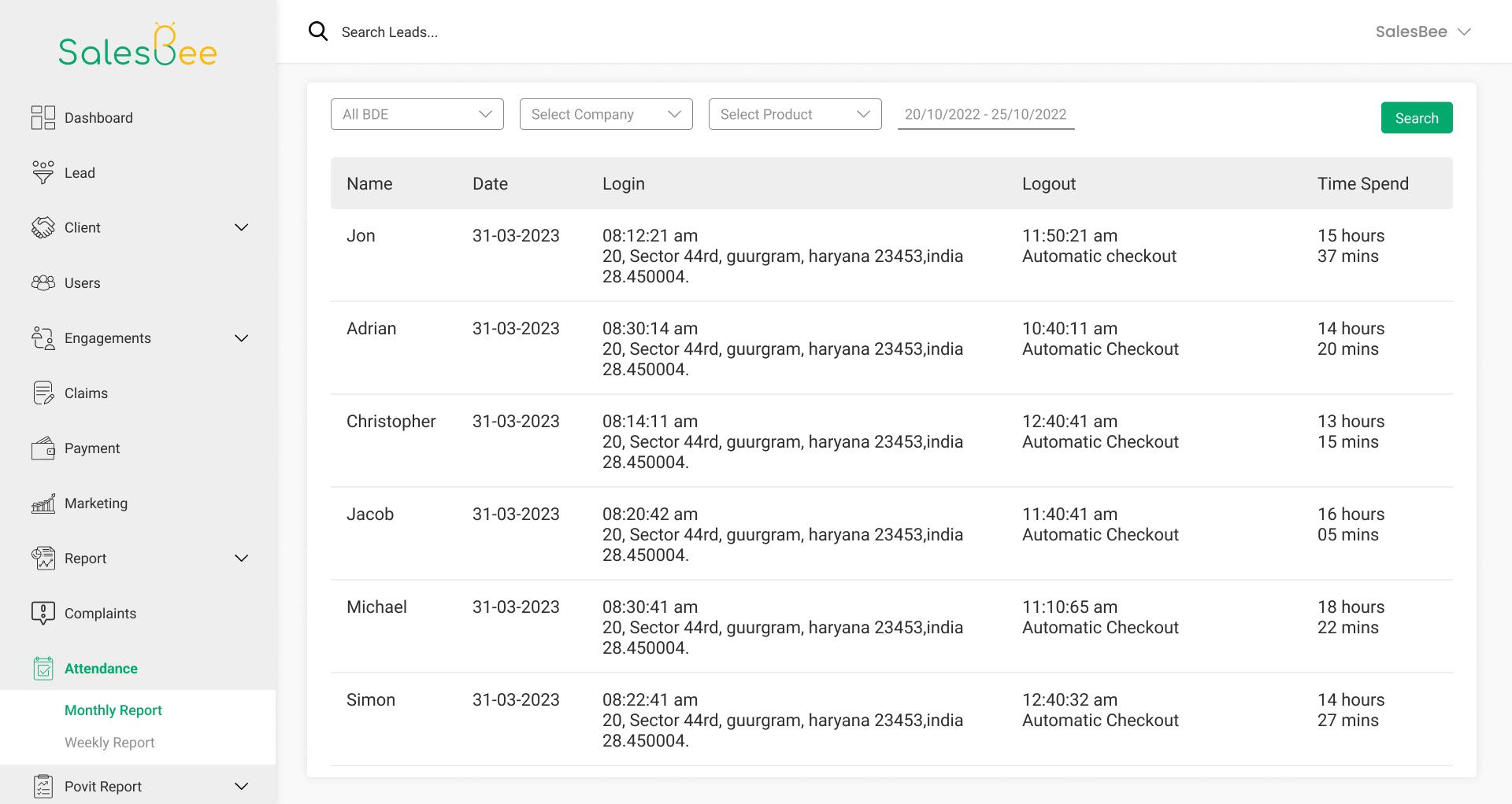 SalesBee - Attendance Management