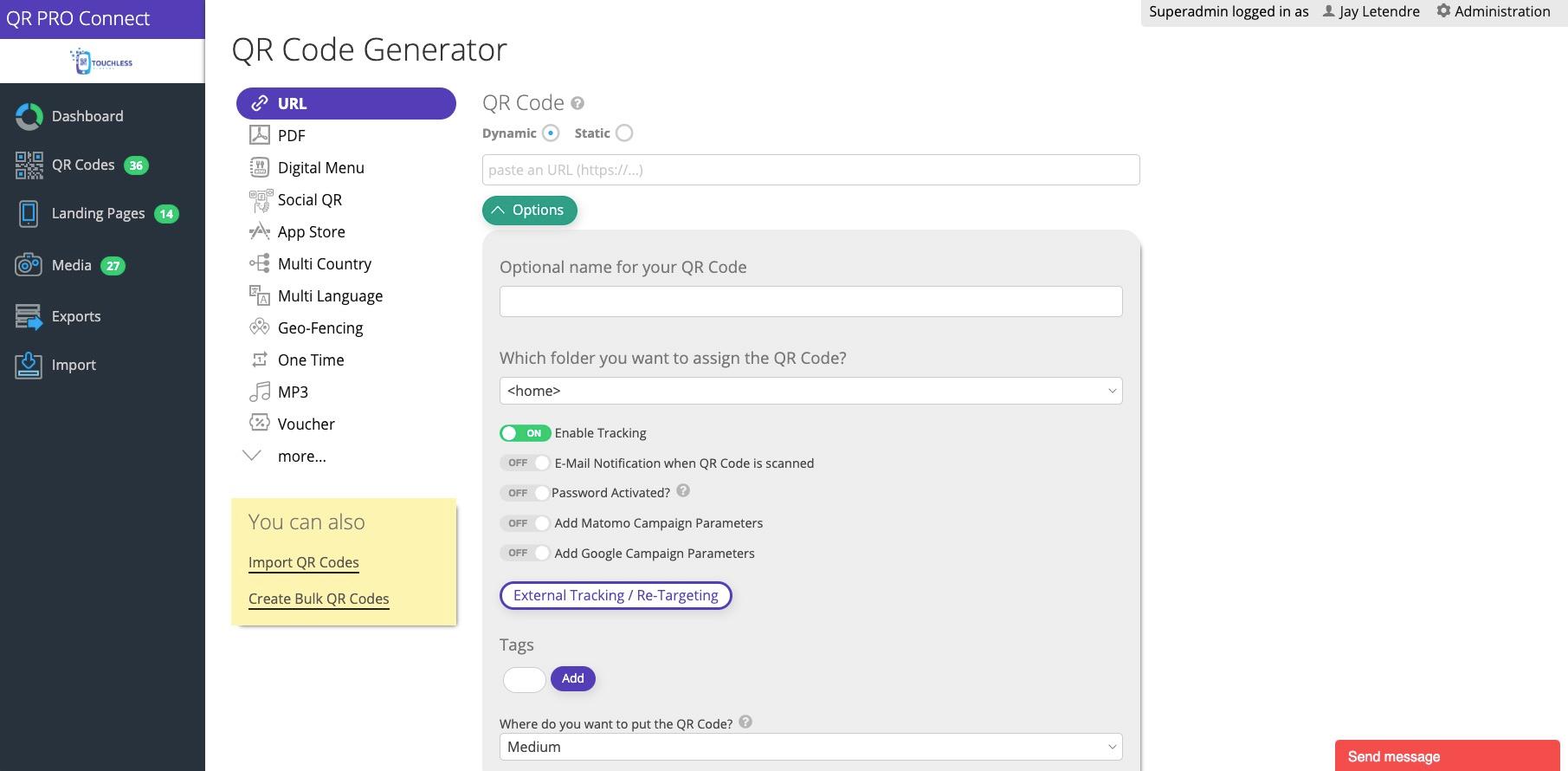 QR PRO Connect - Create and design eye-catching QR codes that can be linked to a variety of digital assets and properties. Create both static and dynamic trackable QR codes.  Access effectiveness via the reporting dashboard.