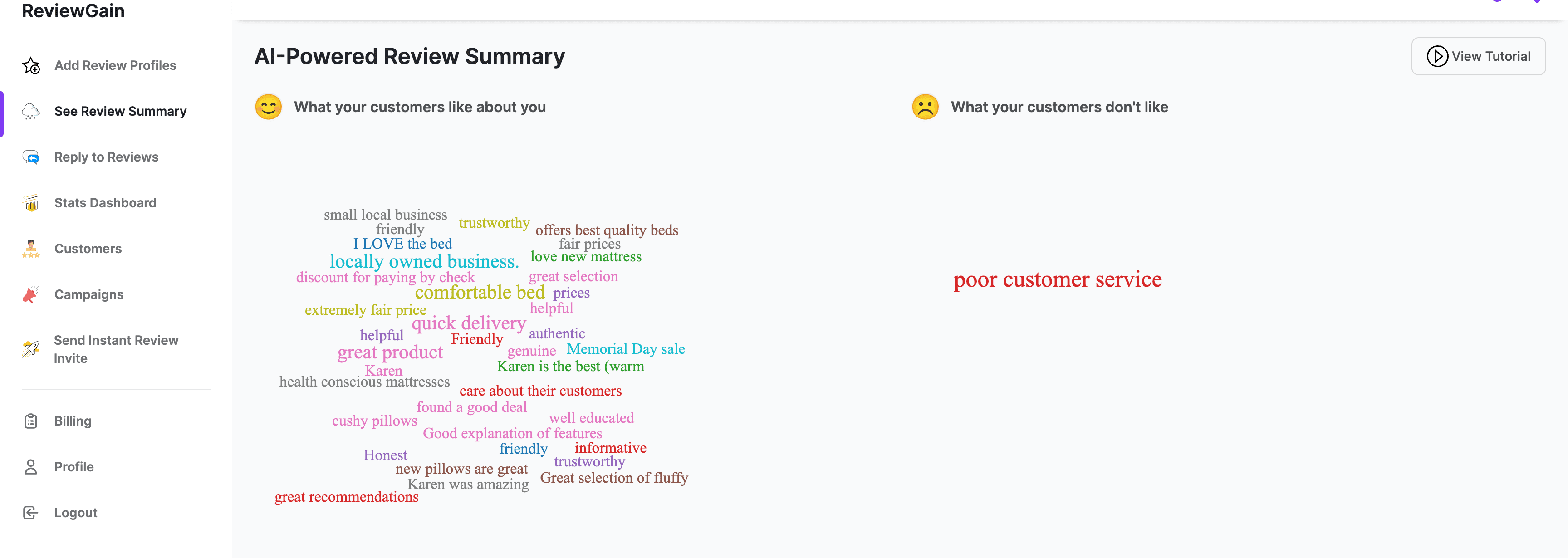 ReviewGain - Customer sentiment analysis with ReviewGain