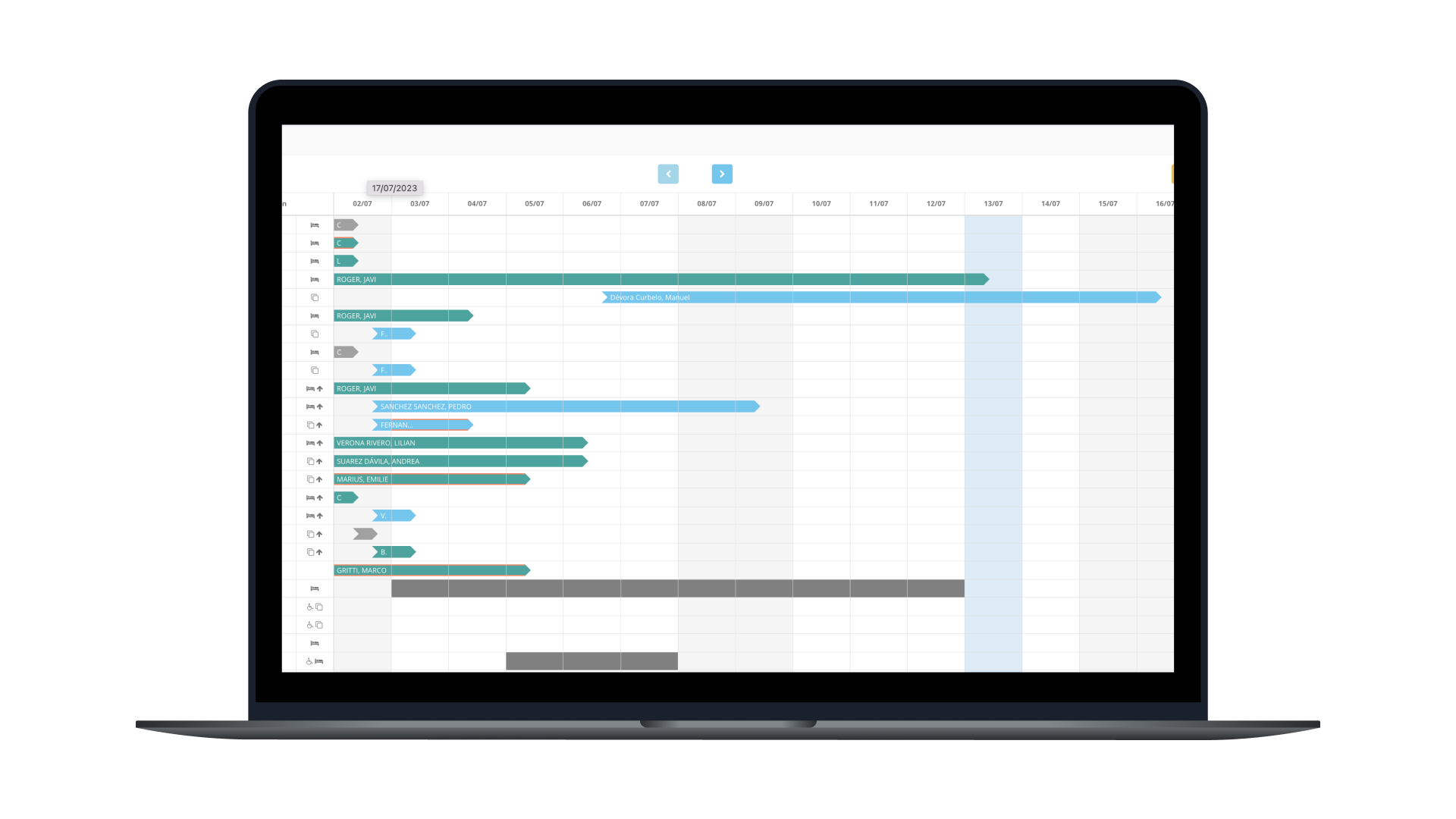 Lean Hotel System PMS - Multi-device - Planning view.