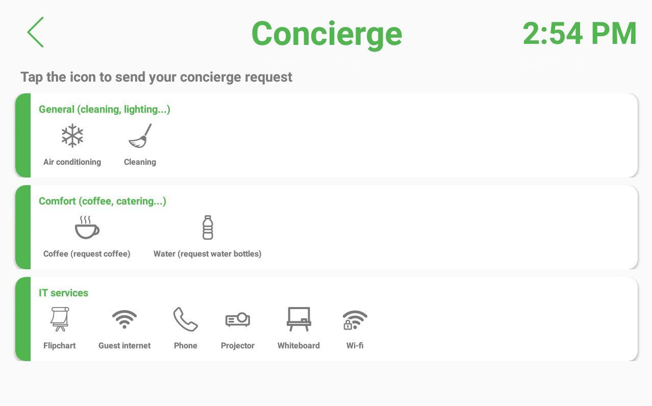 Meeting4Display - Concierge menu on the tablet