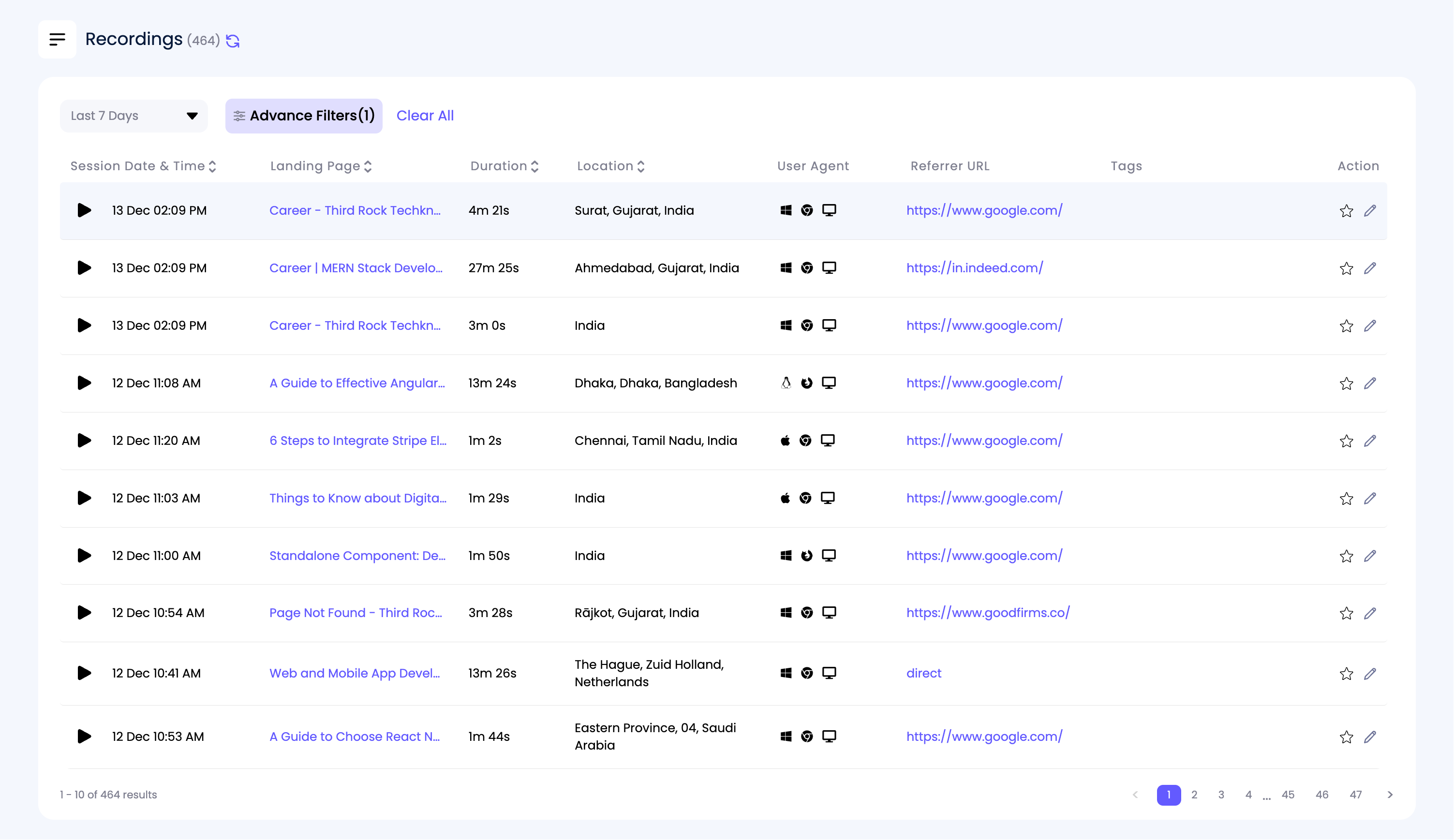 riyo.ai - Session Recordings List