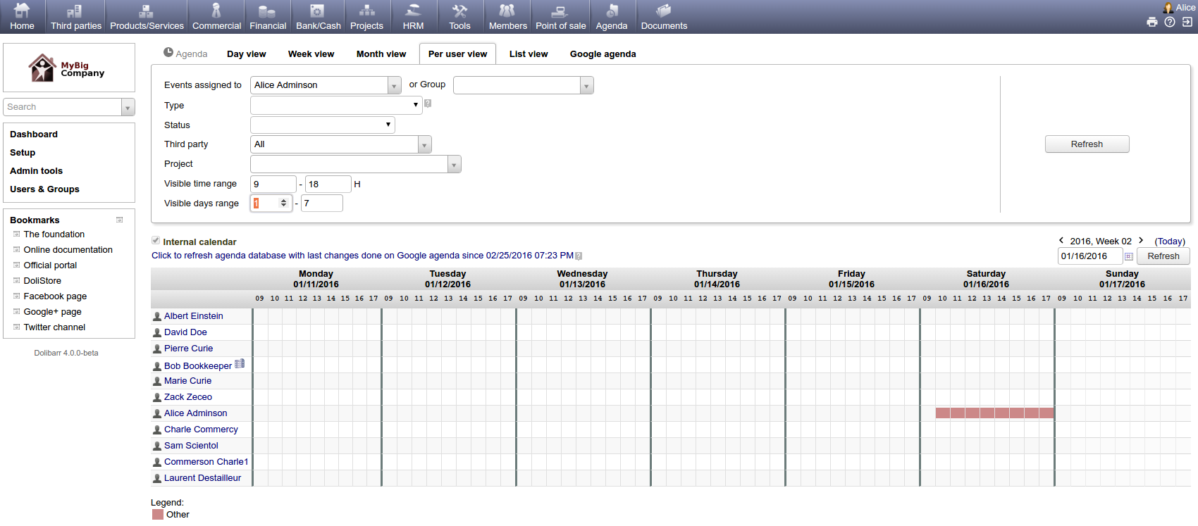 Dolibarr ERP CRM - Agenda per user