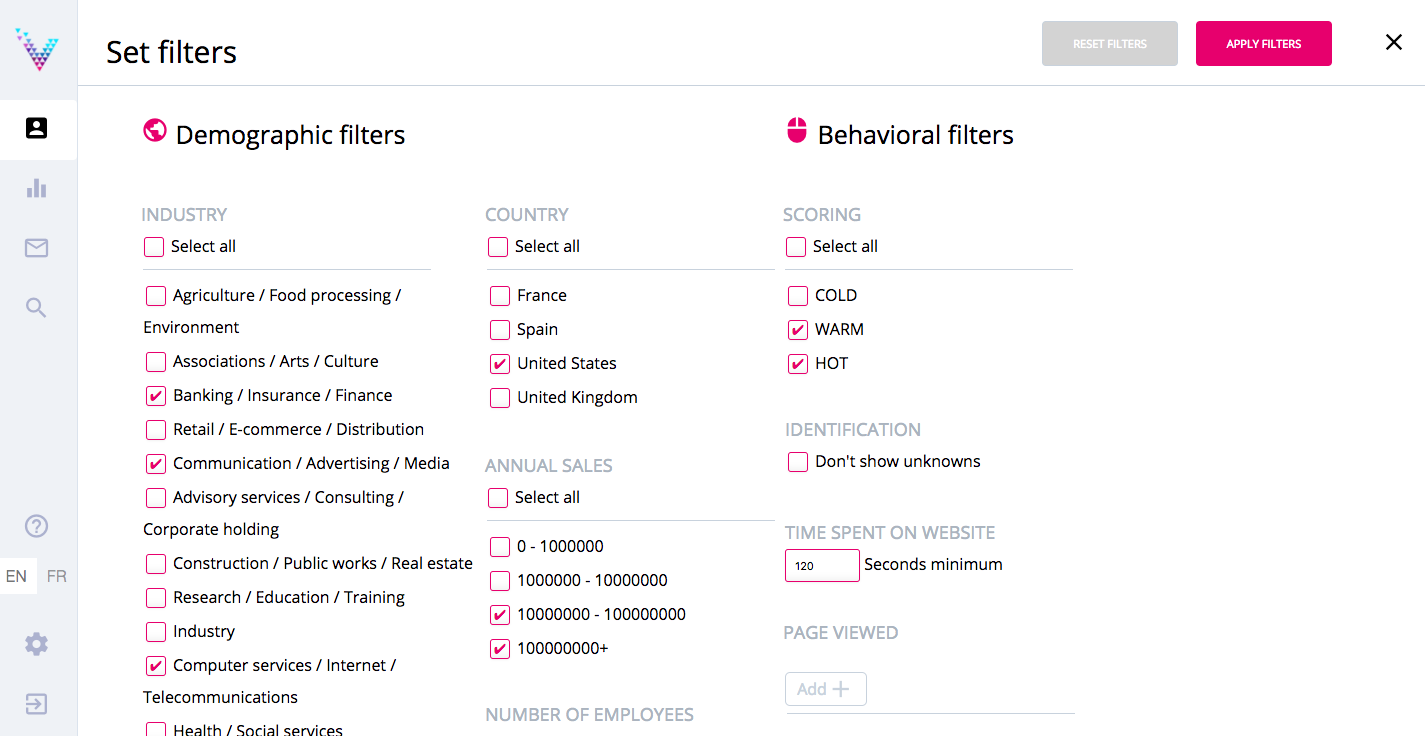 Visiblee - Visblee: target audience, filter by industry, company size, location, market, lead scoring