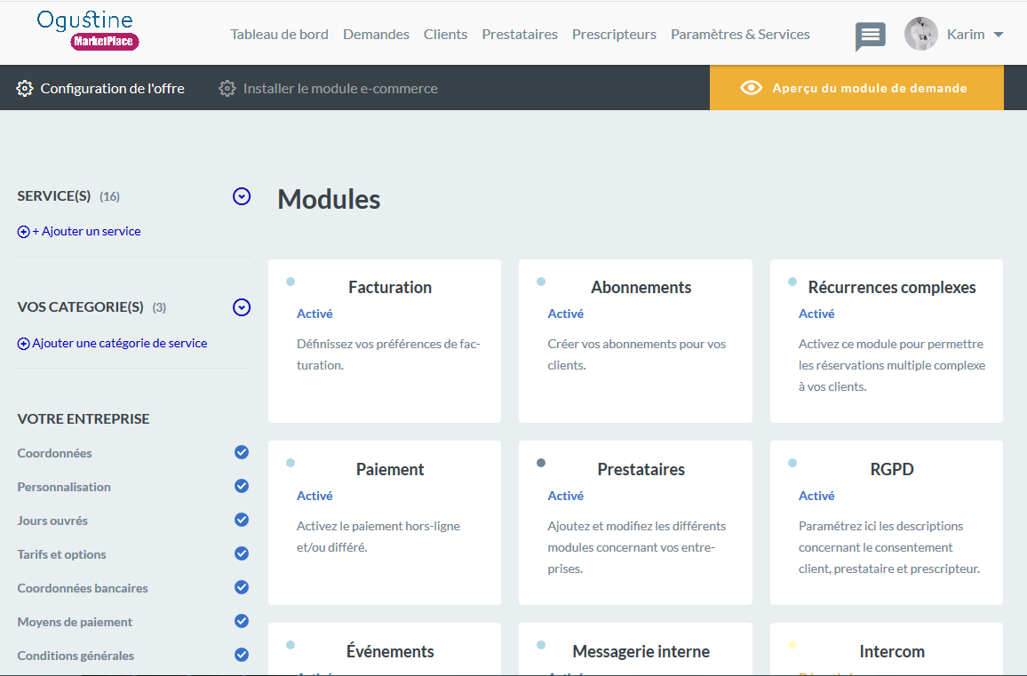 Ogustine Franchise - Plus de 30 modules de gestion disponibles