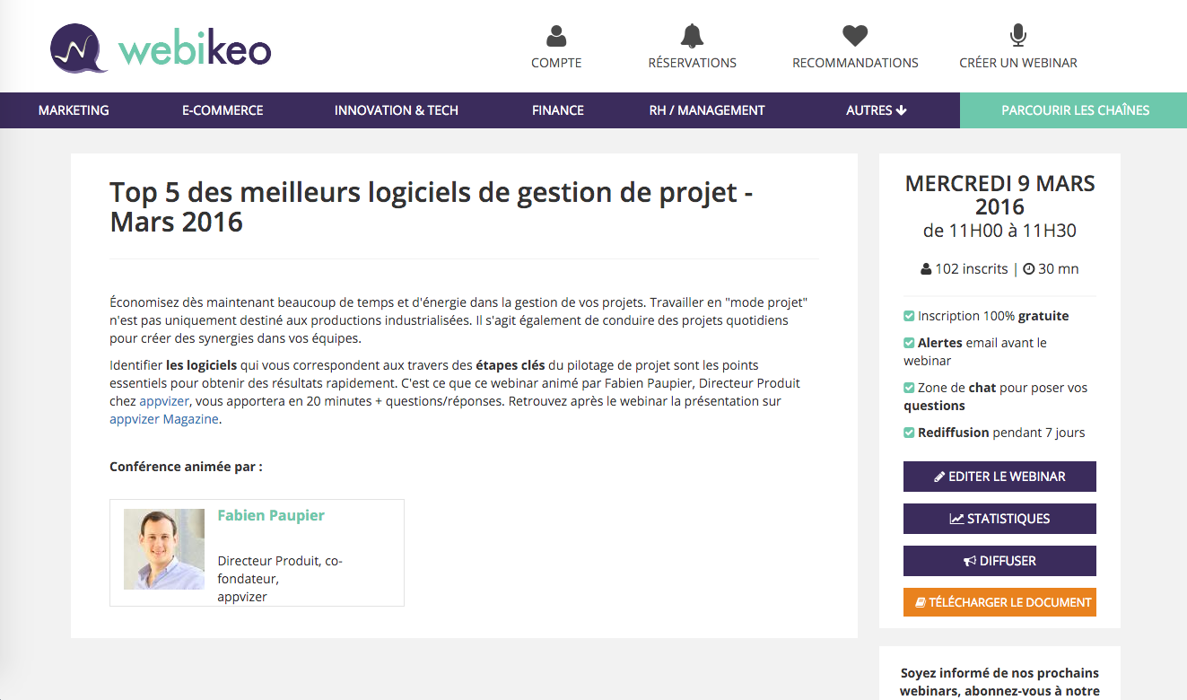 Webikeo - Webikeo: Teléfono, Estadísticas Seminario web, sitio web (forma de plug-in)