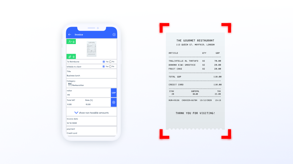 Expensya - Expensya: Schnell-Scan mit OCR+ Technologie für Geschäftsausgaben, Spesen, Verpflegungskosten und Fahrtkosten