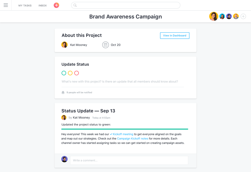 Asana - atualizações de status Asana e relatórios