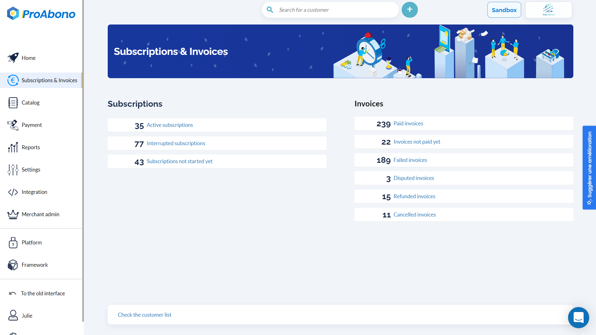 ProAbono - Find all your subscriptions, customers and invoices to manage your SaaS business