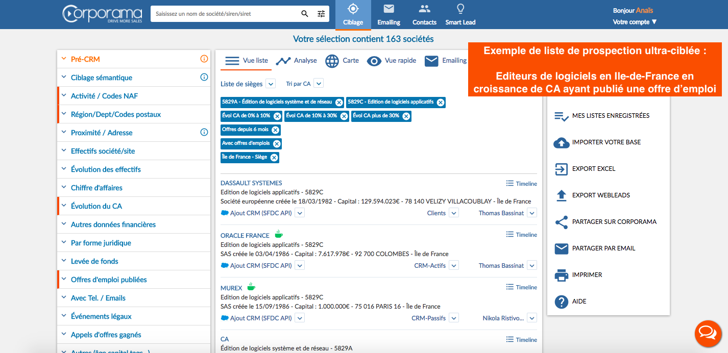 Corporama - Liste de prospection