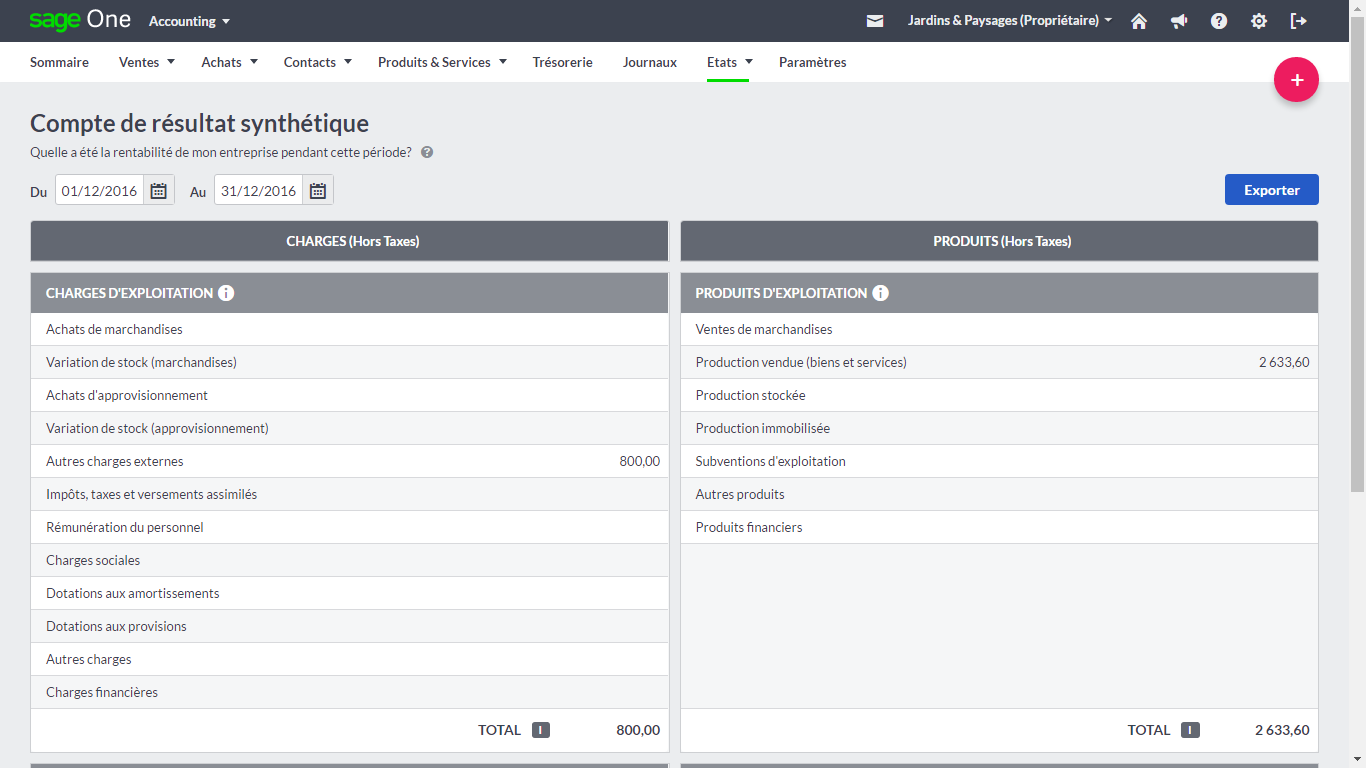 Sage Compta & Facturation - Income Statement