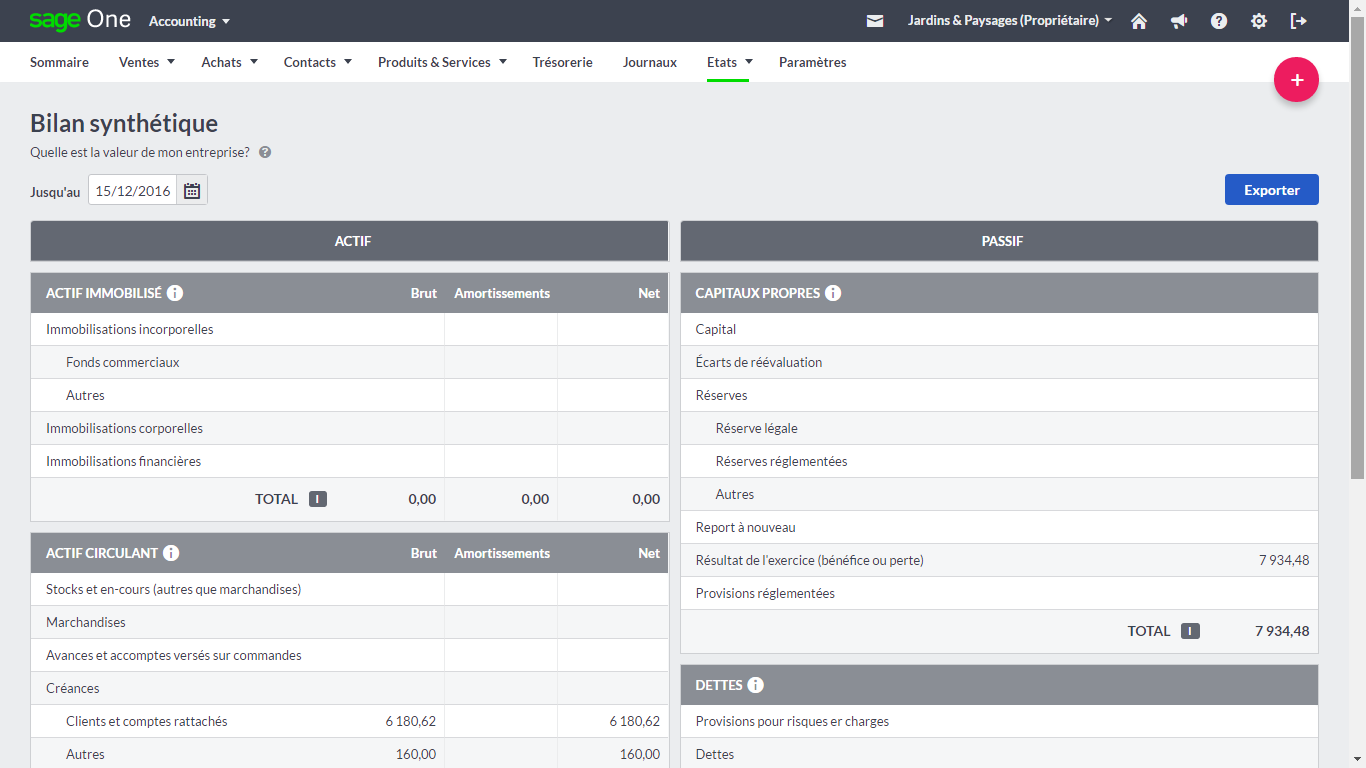 Sage Compta & Facturation - Balance sheet