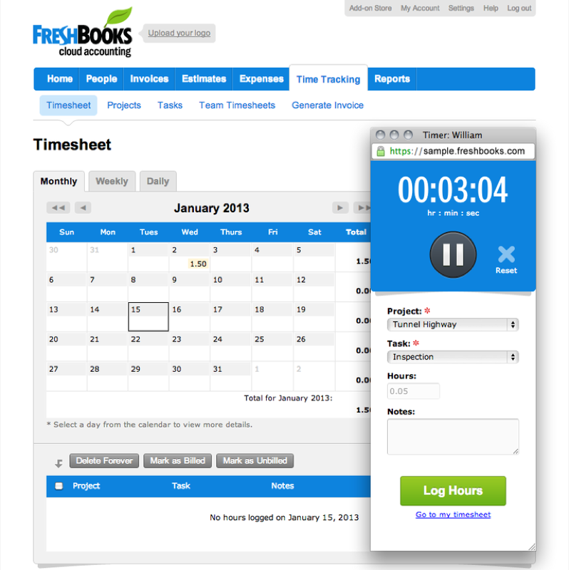 Freshbooks: Expense reports